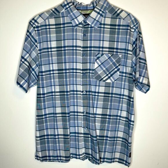 Large Cova Gray-Blue-White Plaid SS Cotton Blend Shirt - Picture 5 of 5